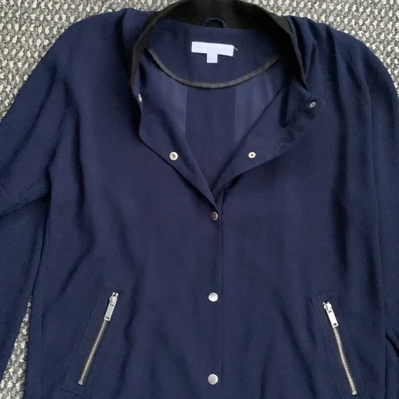 New York & Company Navy Blue Long Bomber Jacket - Picture 4 of 8